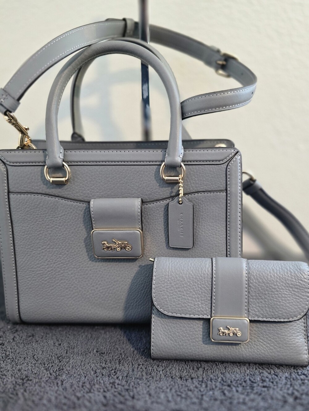 NWT COACH CE606 Grace GRANITE Carryall Crossbody Double Handle Bag w/NWT Wallet